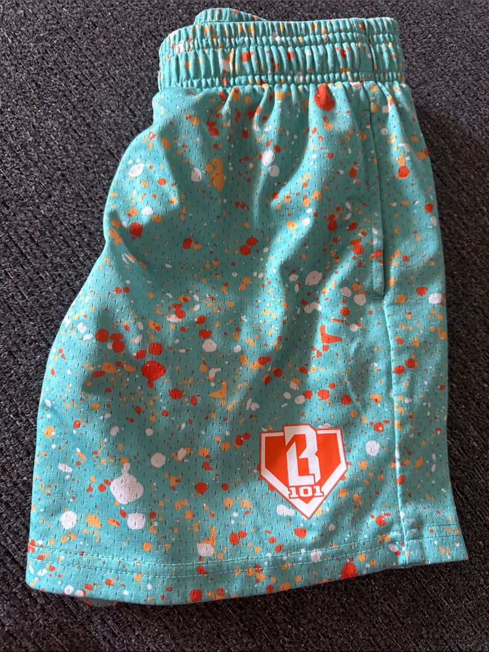 Kids Baseball Lifestyle 101 size M Teal Paint-Splash Athletic Shorts